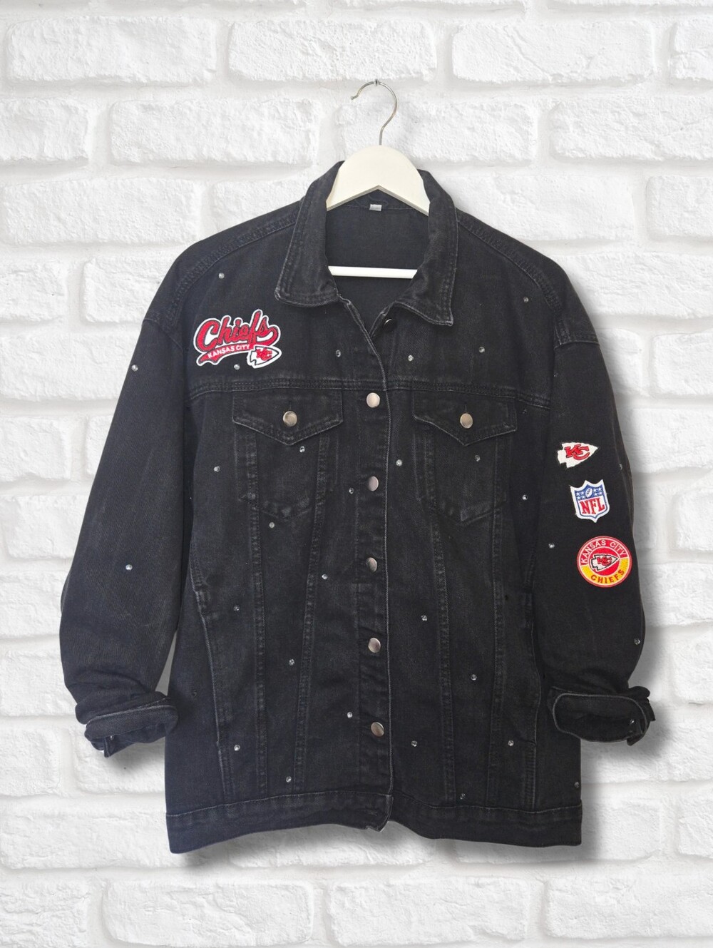 Kansas City Chiefs Oversized Denim Jacket W/Rhinestones